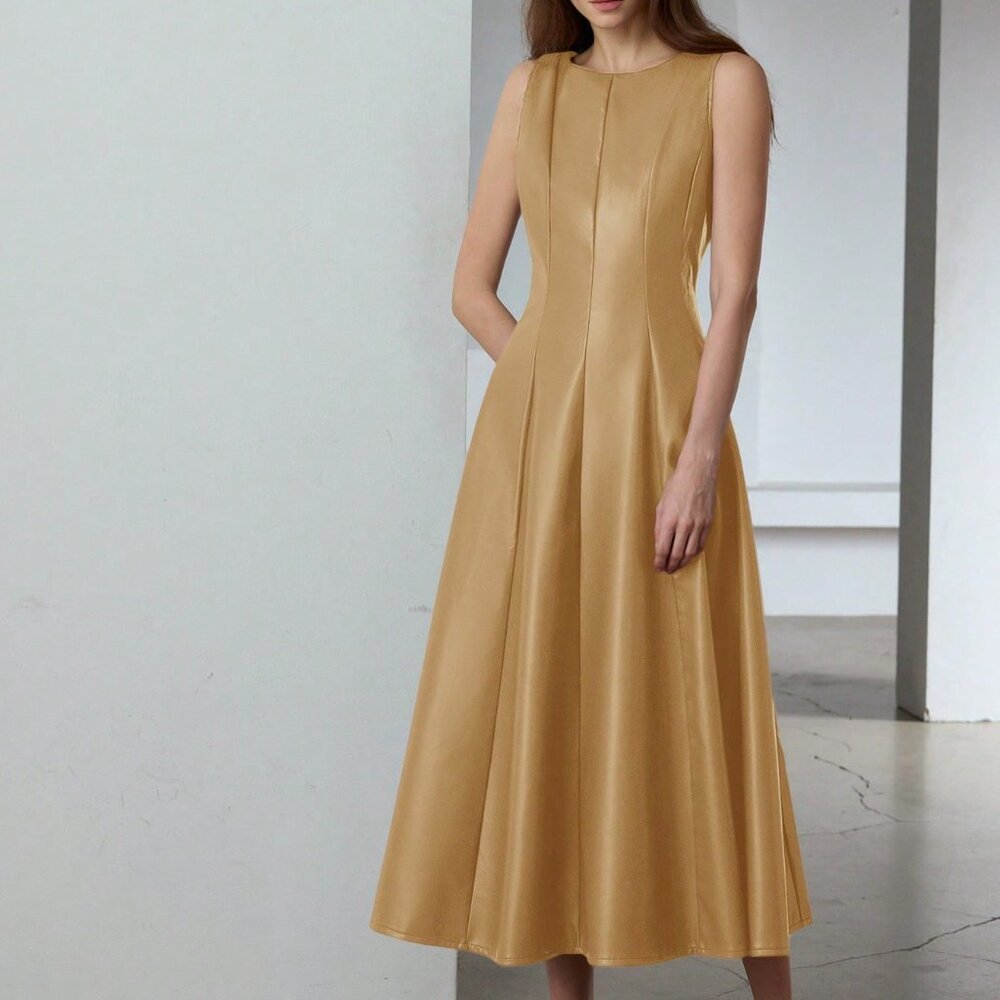 Yellow Elegant Women's Sleeveless Flattering Slimming Dress